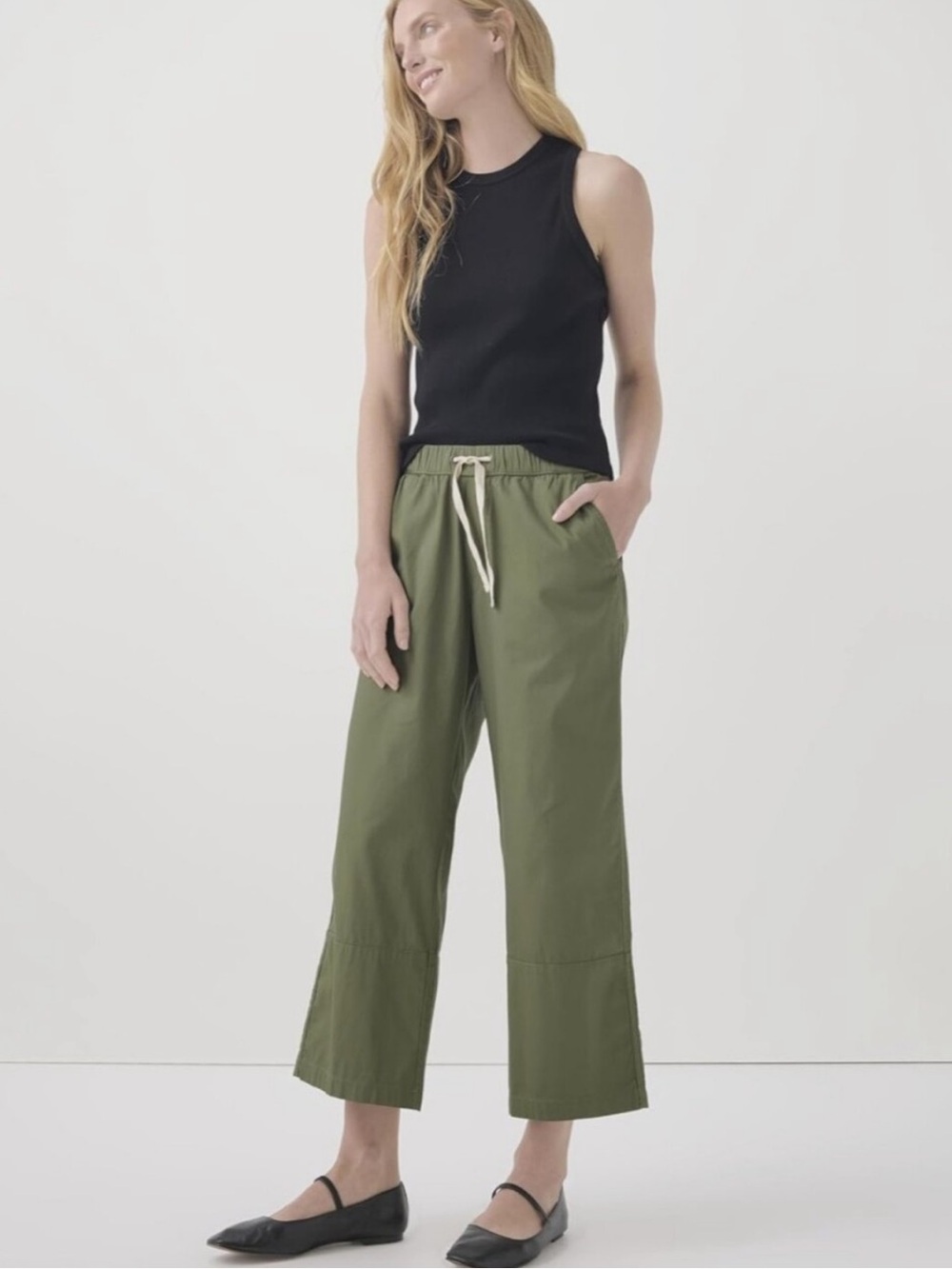 Pact Organic Cotton Daily Crop Wide Leg Pants Olive Green Size Medium - Picture 5 of 12